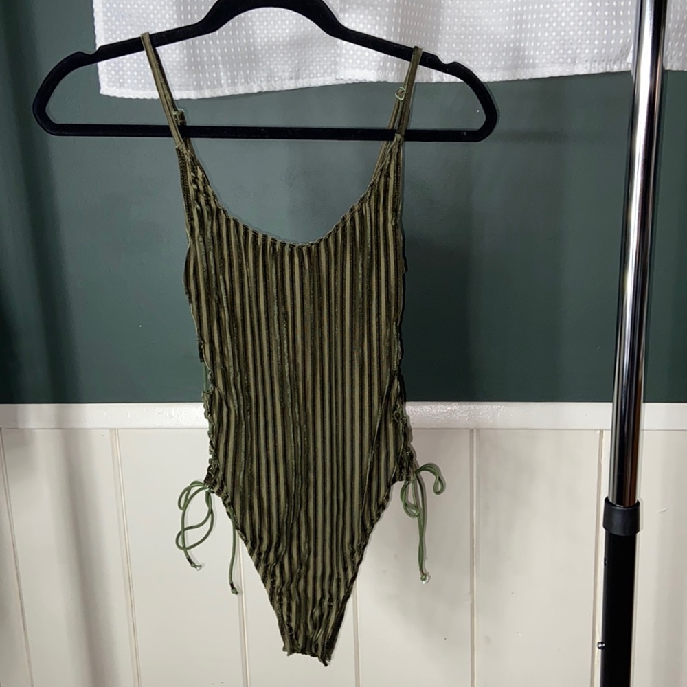 Green tie up side bodysuit